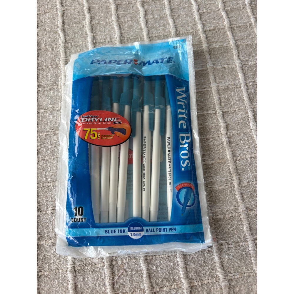 10-count vintage Paper Mate Write Bros. med point (1.0mm) blue ballpoint pens